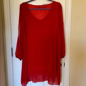Sheer red tunic lined top slit sleeves!
